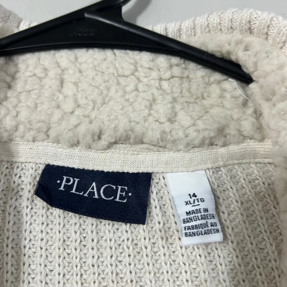 The Children's Place‎ Kids Boys 14 XL TG Cream Sherpa Lined Quarter Zip Sweater